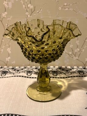 Vintage Fenton Hobnail Ruffled Footed Compote/ Candy Dish
